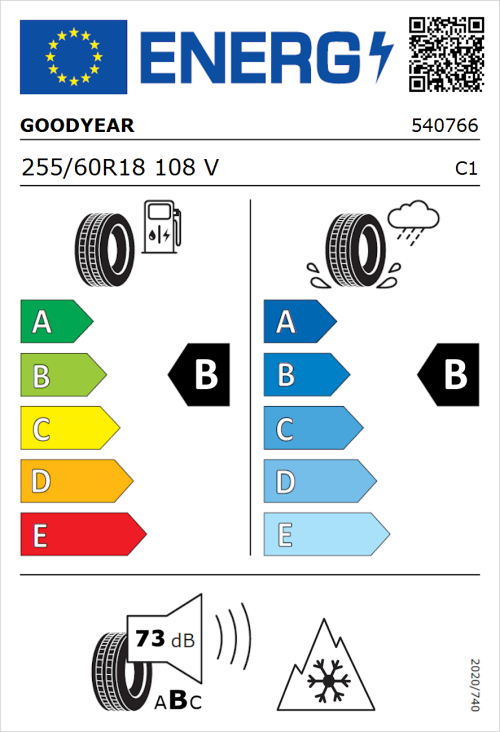 Tyre Label for Goodyear Vector 4Seasons SUV Gen-2 255/60R18 108V