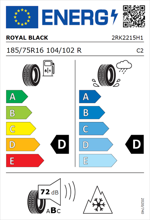 Tyre Label for Royal Black Winter 185/75R16 104/102R