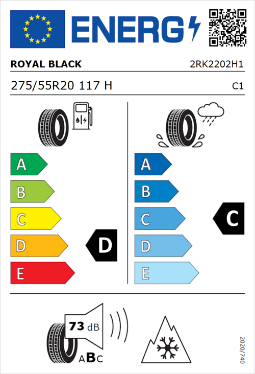 Tyre Label for Royal Black Winter 275/55R20 117H