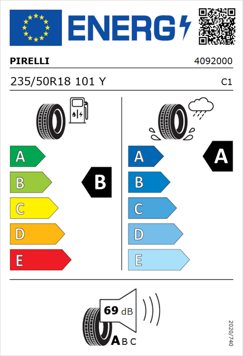 Tyre Label for Pirelli Scorpion 235/50R18 101Y