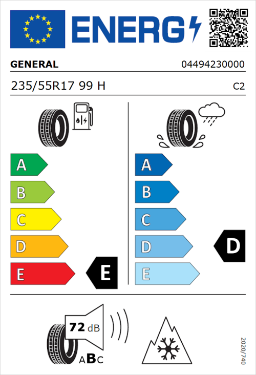 Tyre Label for General Grabber AT 3 235/55R17 99H
