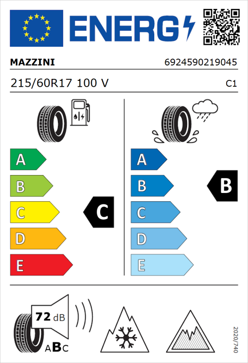 Tyre Label for Mazzini Versat-AS8 215/60R17 100V