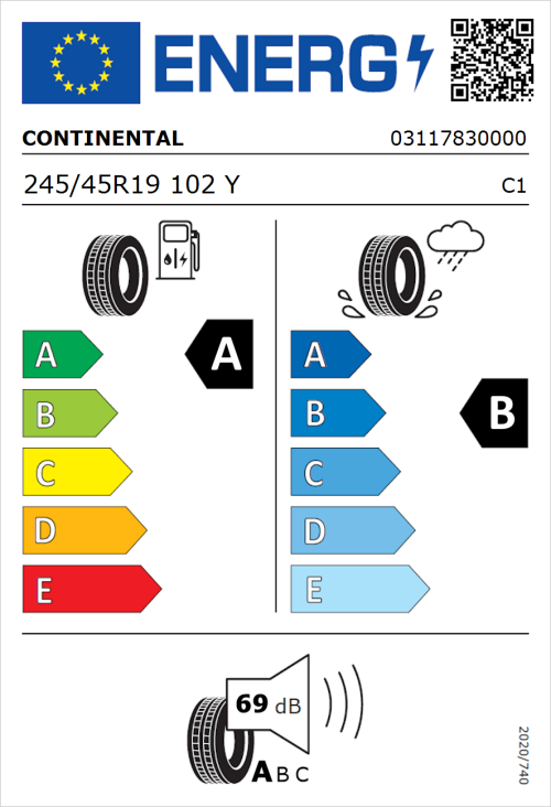 Tyre Label for Continental EcoContact 6Q 245/45R19 102Y