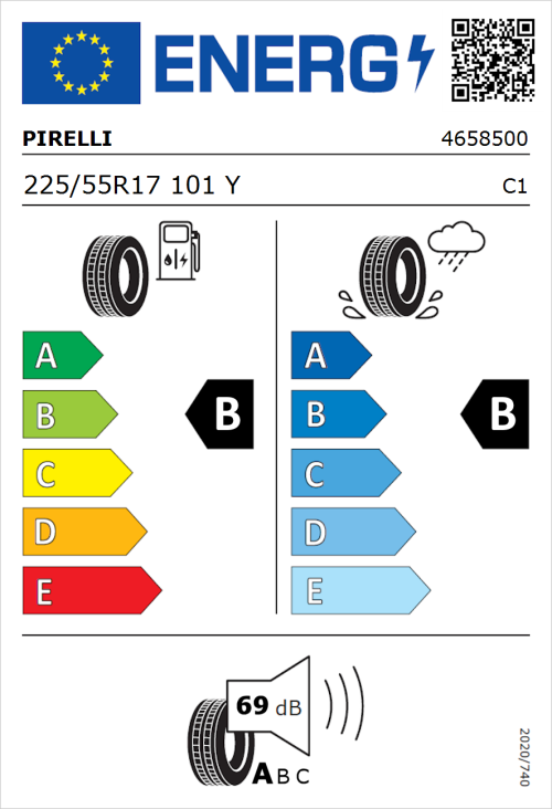 Tyre Label for Pirelli Powergy 2 225/55R17 101Y