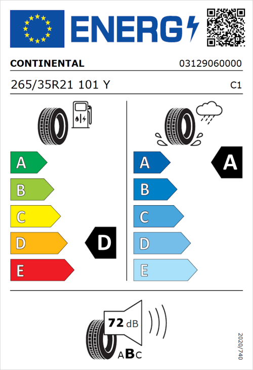 Tyre Label for Continental SportContact 7 265/35R21 101Y