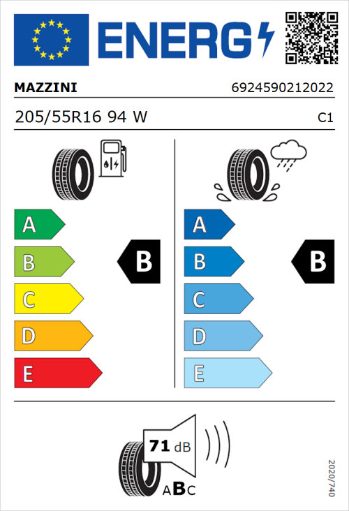 Tyre Label for Mazzini Eco 607 205/55R16 94W