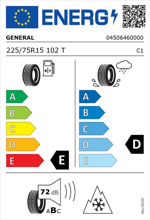 Tyre Label for General Grabber AT 3 225/75R15 102T