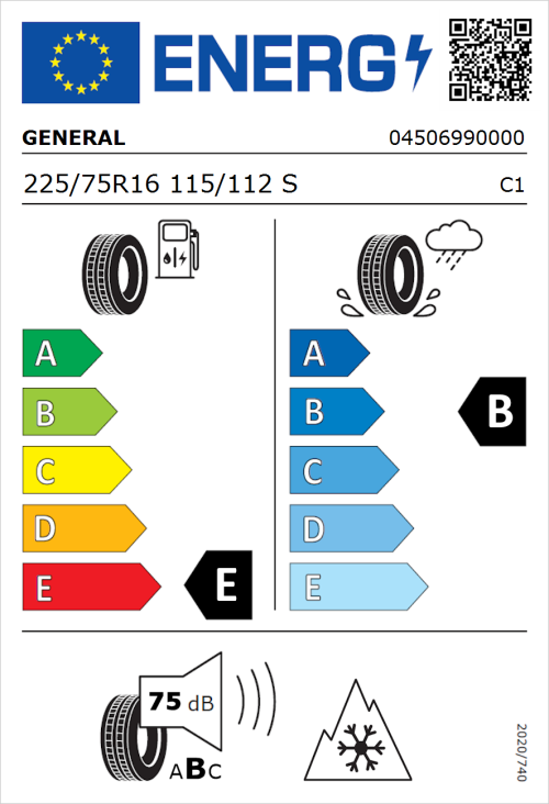 Tyre Label for General Grabber AT 3 225/75R16 115/112S