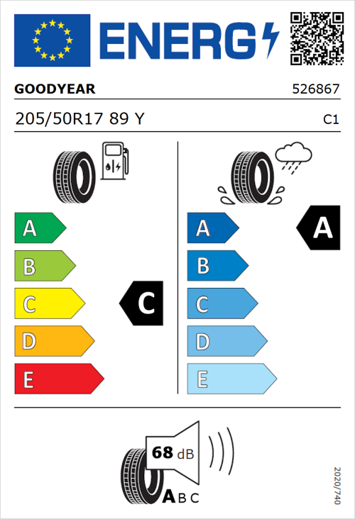 Tyre Label for Goodyear EfficientGrip 205/50R17 89Y